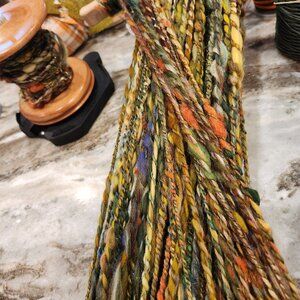 Yarn, art yarn hand spun merino wool, fantastic colors, 5oz.